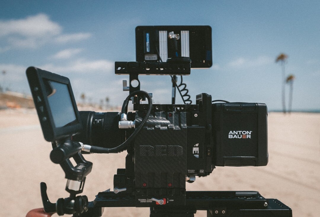 Commercial video production shoot with product and professional camera setup